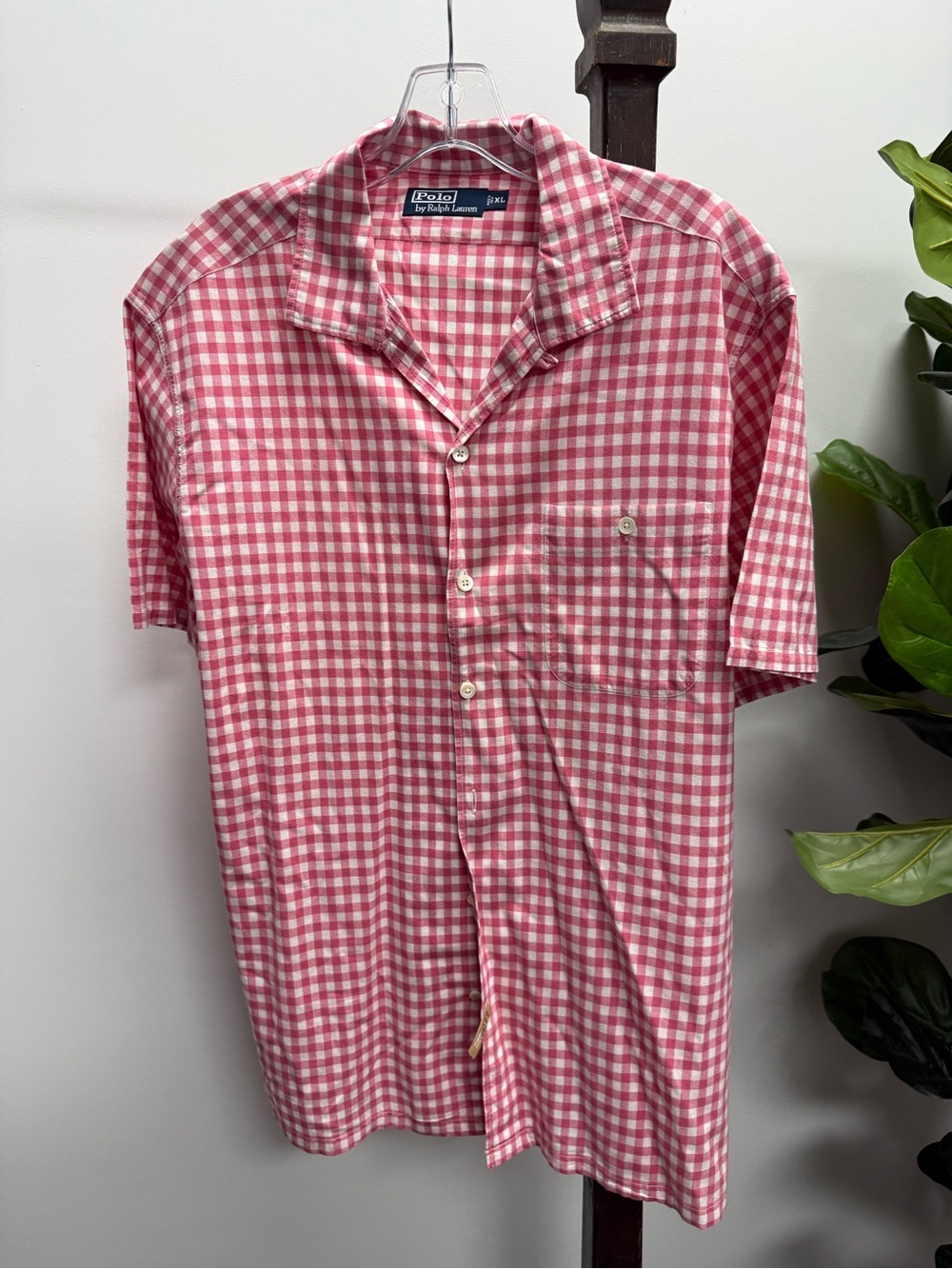 Ralph Lauren Red and White Gingham Short-Sleeve Button-Down Shirt